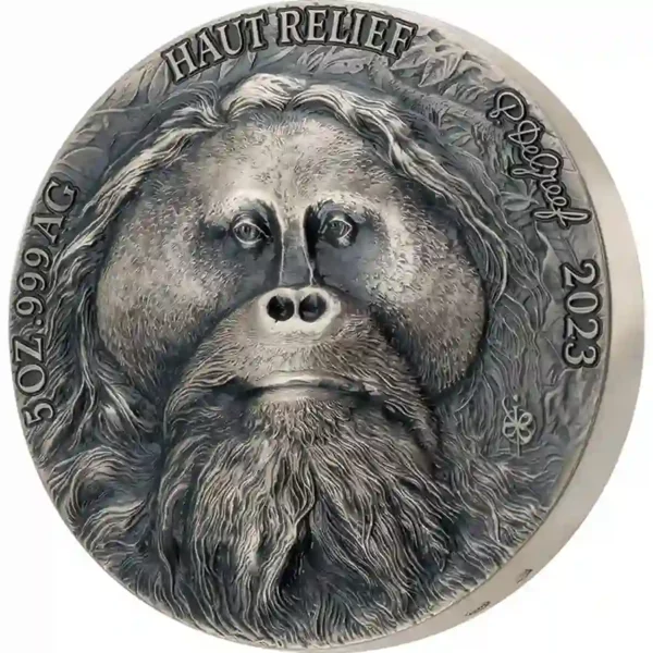 2023 Ivory Coast 5 Ounce Asian Big 5 Orangutan Ultra High Relief Silver Coin