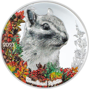 2023 Mongolia 1 Ounce Woodland Spirits Chipmunk High Relief Colored Silver Proof Coin