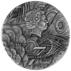 2022 Niue 3 oz Amazing Animals Peacock Holographic Enamel Silver Coin
