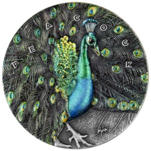 2022 Niue 3 Ounce Amazing Animals Peacock Holographic Enamel Silver Coin