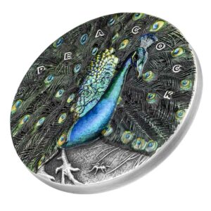 2022 Amazing Animals Peacock 3 oz Holographic Enamel Silver Coin