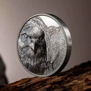 Saker Falcon 2 oz UHR Black Proof Silver Coin