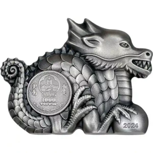2024 Mongolia 1 oz Lunar Year Great Silver Dragon Sculptured Silver Coin