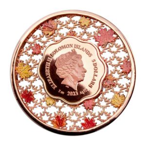 2023 Solomon Islands 2 oz Filigree Maple Leaf Colored Silver Coin