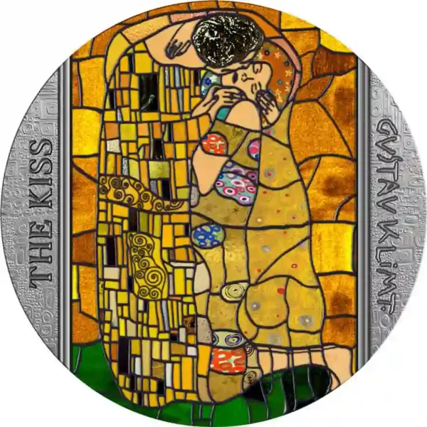 2023 Ghana 2 Ounce Gustav Klimt The Kiss Stained Glass Art Silver Coin
