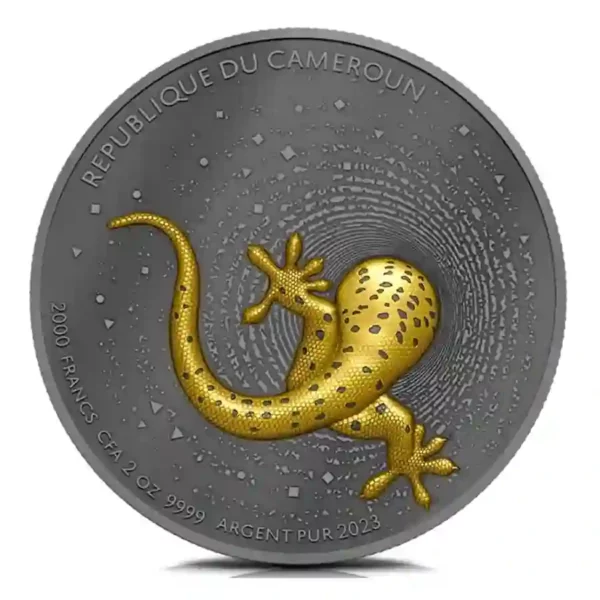 2023 Cameroon Gecko Dark Gilded 2 oz Silver Proof Coin