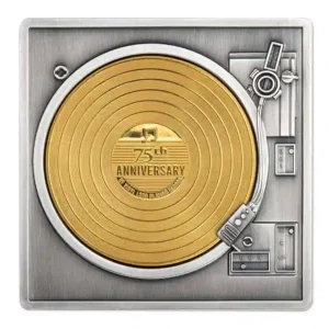 2023 Barbados 3 Ounce 75th Anniversary Vinyl Record Gold Plated Silver Coin