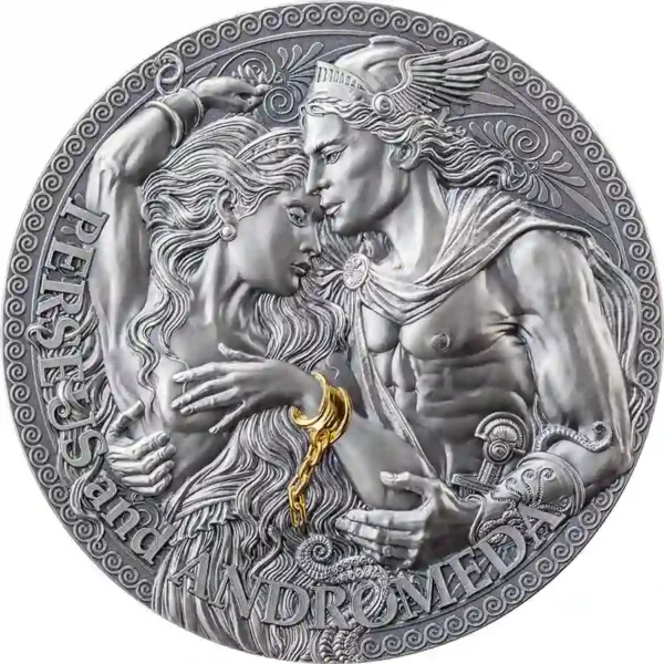 2023 Cameroon 2 Ounce Perseus & Andromeda 24K Gilded High Relief Silver Coin