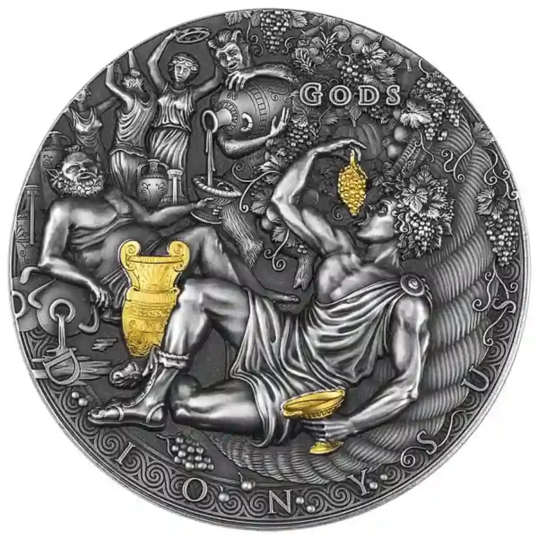 2022 Niue 2 Ounce Gods Dionysus Ultra High Relief Gilded Silver Coin