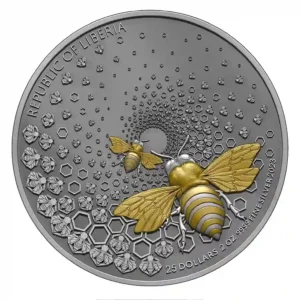 2023 Liberia Bee 2 oz Ultra High Relief Gilded Silver Proof Coin