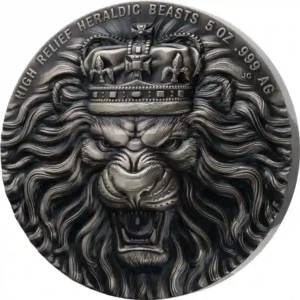 2022 Tristan Da Cunha 5 Ounce Heraldic Lion Ultra High Relief Silver Coin