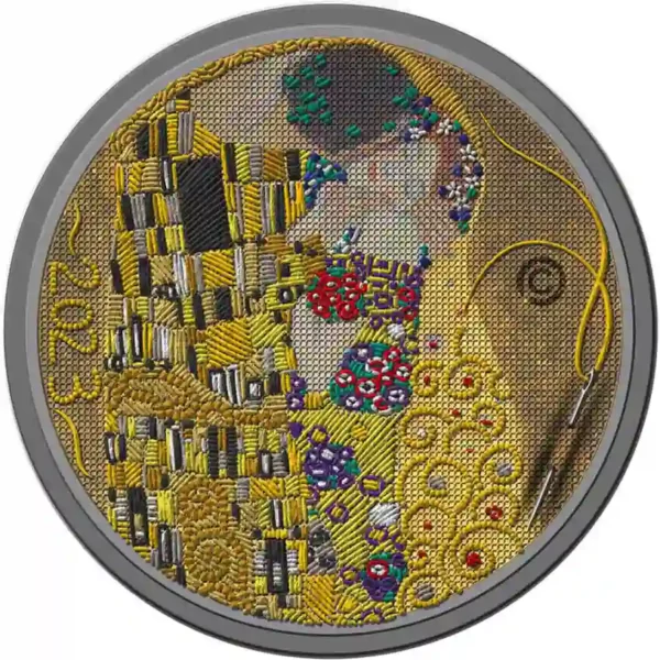 2023 Palau 3 Ounce The Kiss Fine Embroidery Art Color Silver Coin