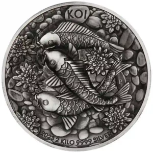 2023 Australia 2 Kilogram Koi Fish Ultra High Relief Antique Finish Silver Coin