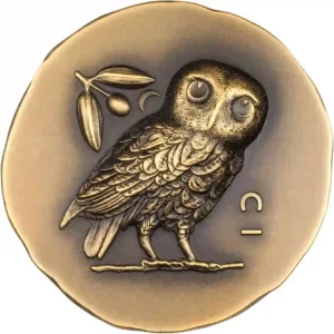 2023 Cook Islands 1 Ounce Athena's Owl Ultra High Relief Antique Finish Gold Coin