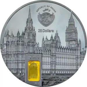 2023 Palau 5 oz Tiffany Art Metropolis Westminster Palace Black Proof Silver Coin