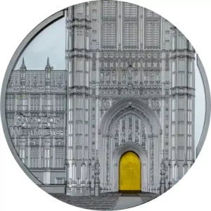 2023 Palau 5 Ounce Tiffany Art Metropolis Westminster Palace Black Proof Silver Coin