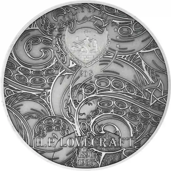 2023 Palau 3 oz H.P. Lovecraft Azathoth Antique Finish Silver Coin