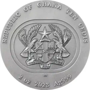 2023 Ghana 2 oz Silk Moth HR Gilded Antique Finish Silver Coin