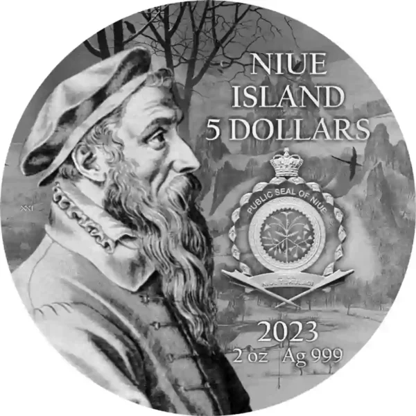 2023 Niue 2 oz Hunters in the Snow Antique Finish Silver Coin