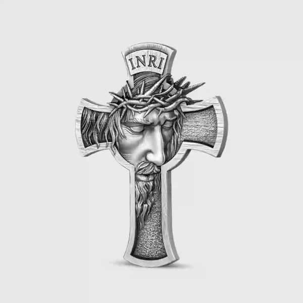 T'Chad Jesus Cross High Relief Antiqued Silver Coin