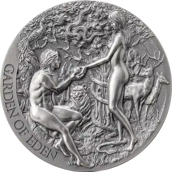 2023 Cameroon 2 Ounce Garden of Eden High Relief Antique Finish Silver Coin