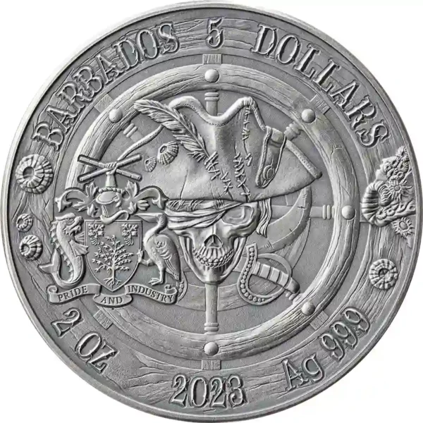 2023 Barbados 2 oz Queen Anne's Revenge High Relief Antiqued Silver Coin