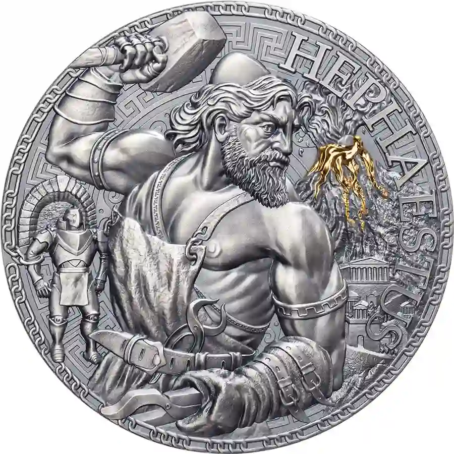 2023 Cameroon 3 Ounce Hephaestus 24K Gilded High Relief Silver Coin