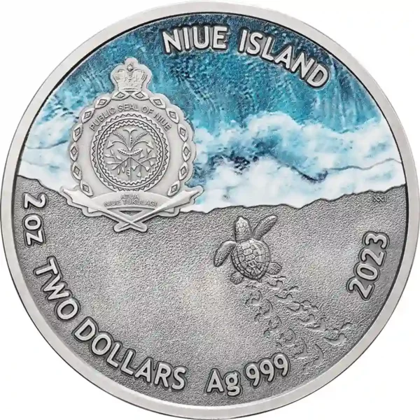 2023 Niue 2 oz Loggerhead Sea Turtle High Relief Color Silver Coin
