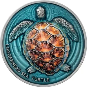 2023 Niue 2 Ounce Loggerhead Sea Turtle High Relief Color Silver Coin