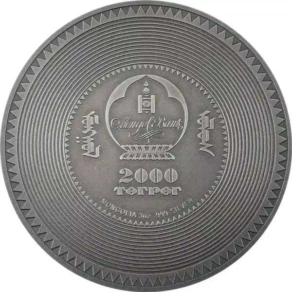 2022 Mongolia 3 oz Vairochana Buddha High Relief Antique Finish Silver Coin