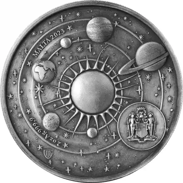 2023 Malta 2 oz Nicolaus Copernicus Antiqued Silver Coin