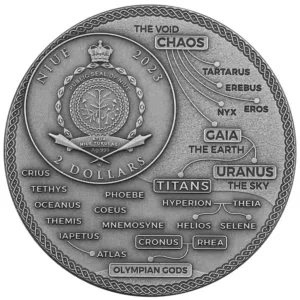 2023 Niue 2 oz Titans Helios Ultra High Relief Antiqued Silver Coin