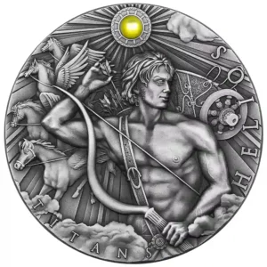 2023 Niue 2 Ounce Titans Helios Ultra High Relief Antiqued Silver Coin