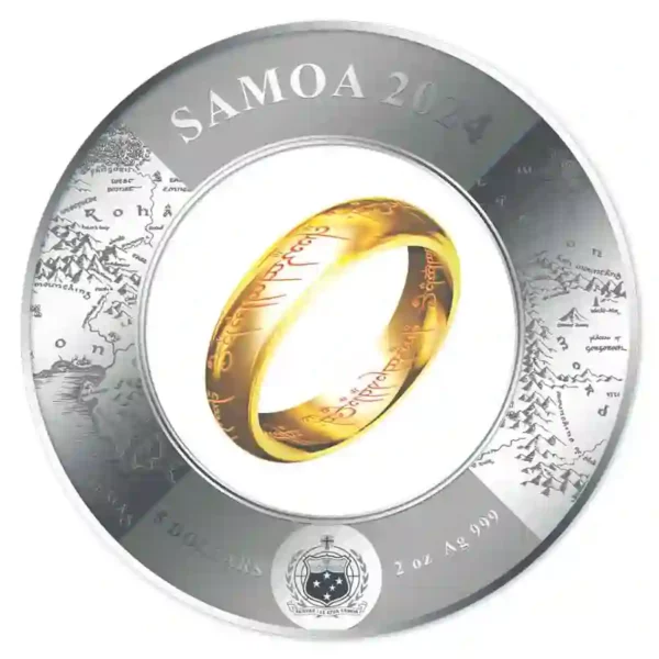 2024 Samoa 2 oz Lord of the Rings The One Ring Gold Inlay Silver Coin