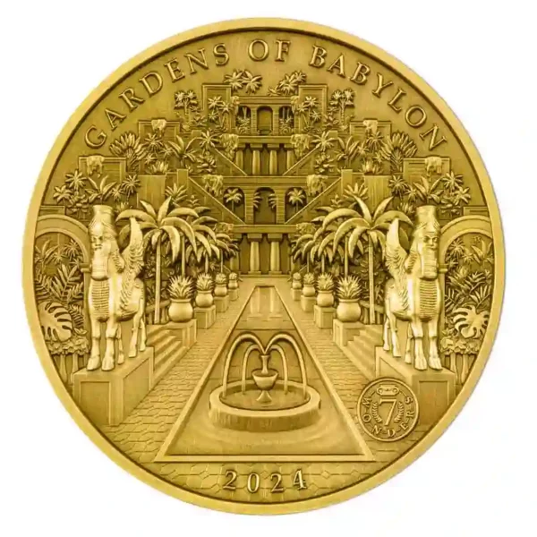 2024 Solomon Islands 100 Gram MultiLayer Gardens of Babylon High Relief Gold Coin