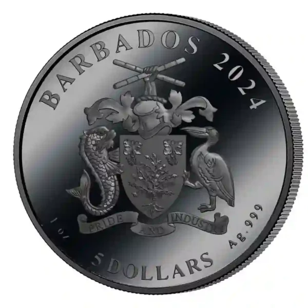 2024 Barbados 1 oz 55th Anniversary Moon Landing UHR Black Proof Silver Coin