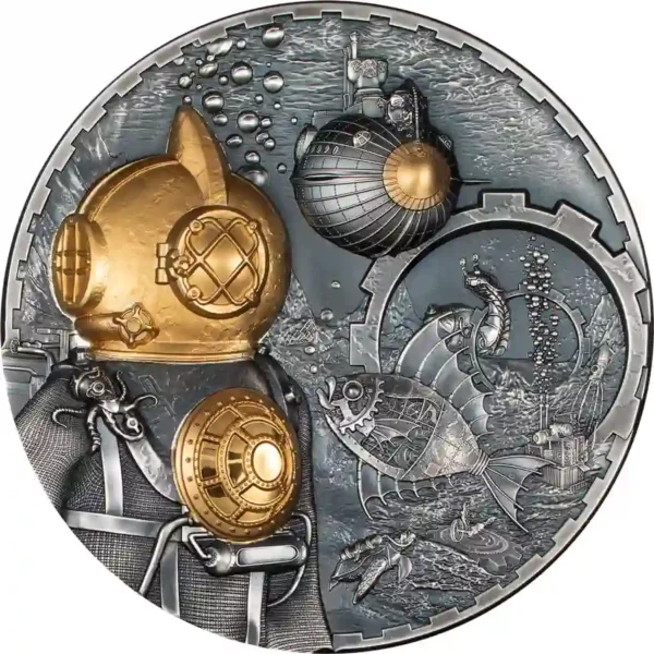2024 Cook Islands 1 Kilogram Steampunk Nautilus High Relief Gilded Silver Coin