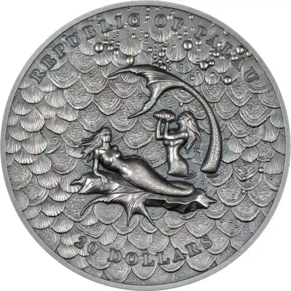 2024 Palau 3 oz Underwater Fantasy Mermaid High Relief Antiqued Silver Coin