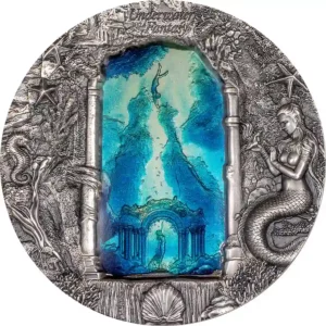 2024 Palau 3 Ounce Underwater Fantasy Mermaid High Relief Antiqued Silver Coin