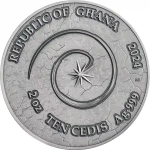 2024 Ghana 2 oz Salamander Obsidian Insert High Relief Silver Coin