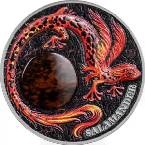 2024 Ghana 2 Ounce Salamander Obsidian Insert High Relief Silver Coin