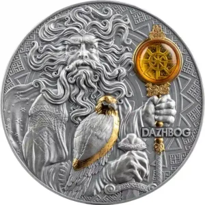 2024 Niue 3 Ounce Dahzbog Divine Faces of the Sun Antique Finish Silver Coin
