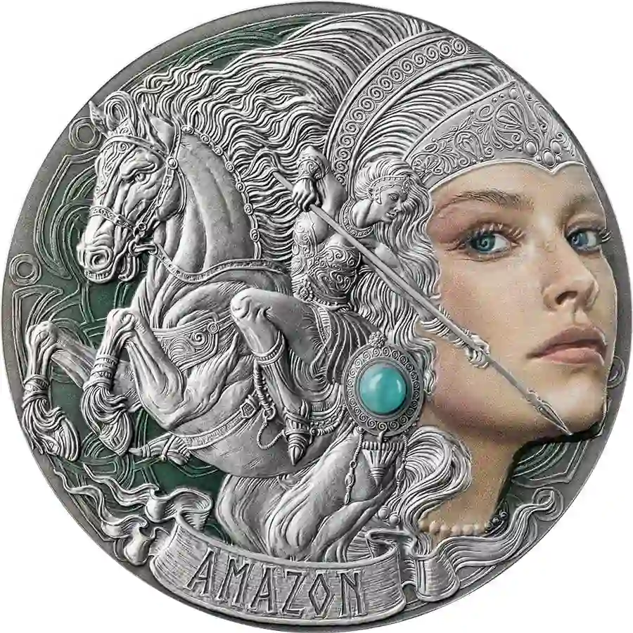 2024 Cameroon 2 Ounce Amazon Amazonite Inset High Relief Silver Coin