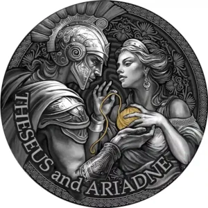 2024 Cameroon 2 Ounce Theseus & Ariadne 24K Gilded High Relief Silver Coin