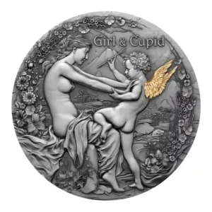 2023 Cameroon 2 Ounce Girl & Cupid High Relief Antique Finish Silver Coin