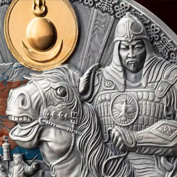 2024 Cameroon Mongol Empire 2 oz 24K Gilded High Relief Silver Coin