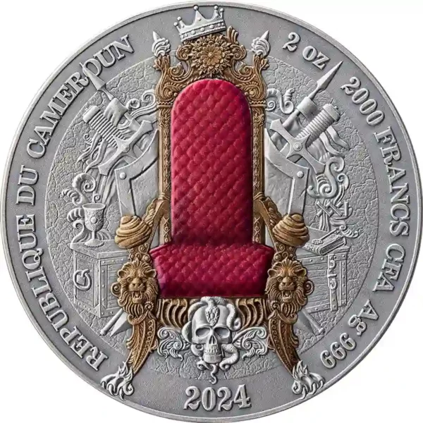 2024 Cameroon 2 oz Mongol Empire 24K Gilded High Relief Silver Coin