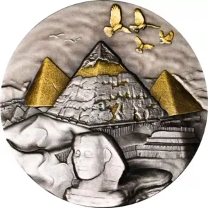 2024 Chad 2 Ounce Pyramid at Giza High Relief Antique Finish Silver Coin