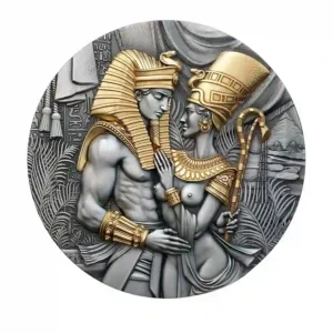 2023 Cameroon 2 Ounce Amenhotep & Nefertiti High Relief Antique Finish Silver Coin