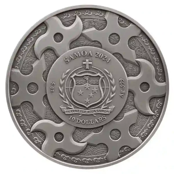2024 Samoa 5 oz Samurai High Relief Antique Finish Silver Coin